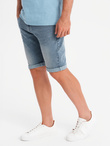 Men's denim shorts with rolled up leg - light blue V1 OM-SRDS-0164
