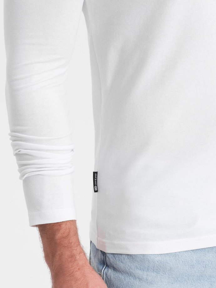 Set of men's SLIM FIT longsleeves with V-neck and logo 2-pack - 2x white V4 Z103