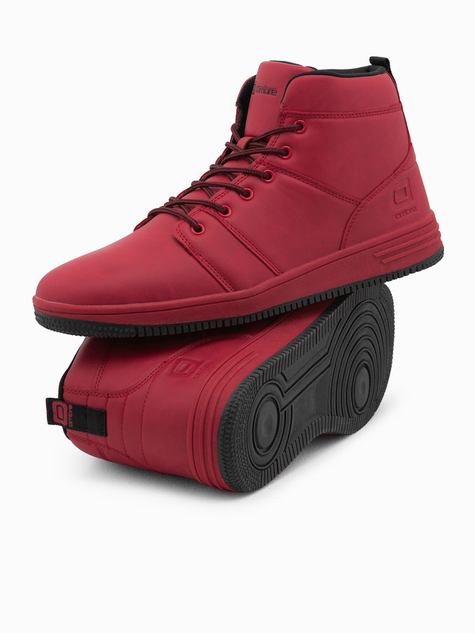 Buty męskie ocieplane sneakersy za kostkę - czerwone V1 OM-FOSH-0123