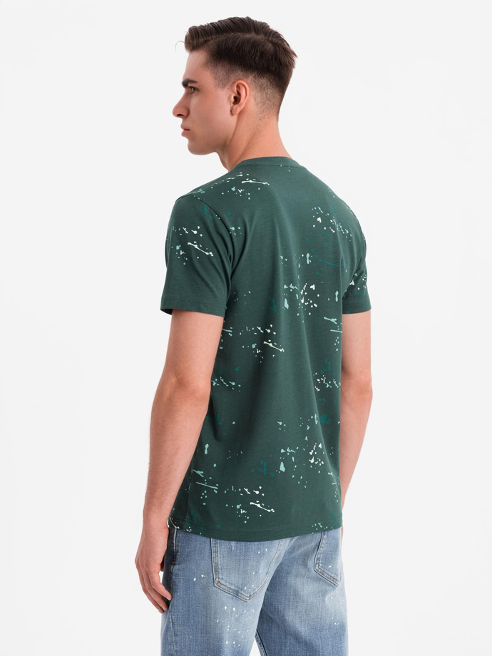 Men's printed t-shirt with round neckline - green V3 OM-TSFP-0187