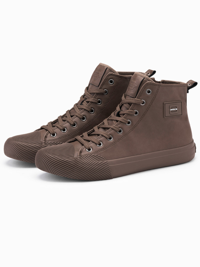 Wysokie męskie buty trampki z ozdobnym noskiem – brązowy V4 OM-FOTH-0157