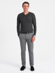 Elegant men's sweater with a heart neckline - graphite V17 OM-SWBS-0107