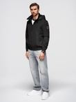 Men's faux leather jacket with ribbed bottom hem - black V2 OM-JAFL-0109