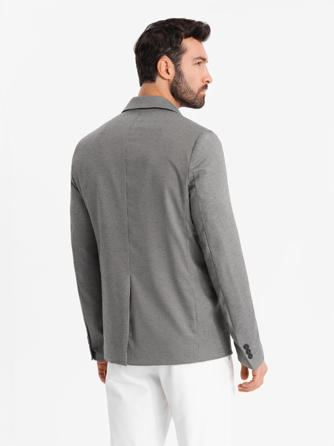 Marynarka męska casual w delikatną kratkę - szara V2 OM-BLZB-0116
