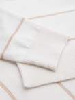 Men's horizontal striped polo longsleeve with viscose - white and beige V4 OM-POLS-0146