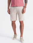 Men's knit shorts with drawstring and pockets - light beige V1 OM-SRBS-0139