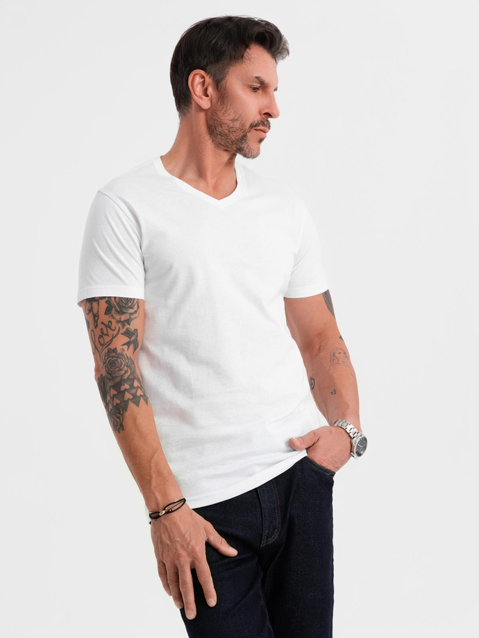 BASIC men's classic cotton T-shirt with a crew neckline - white V4 OM-TSBS-0237