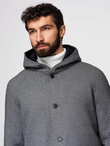Men's melange long coat with hood - grey V1 OM-COWC-0122
