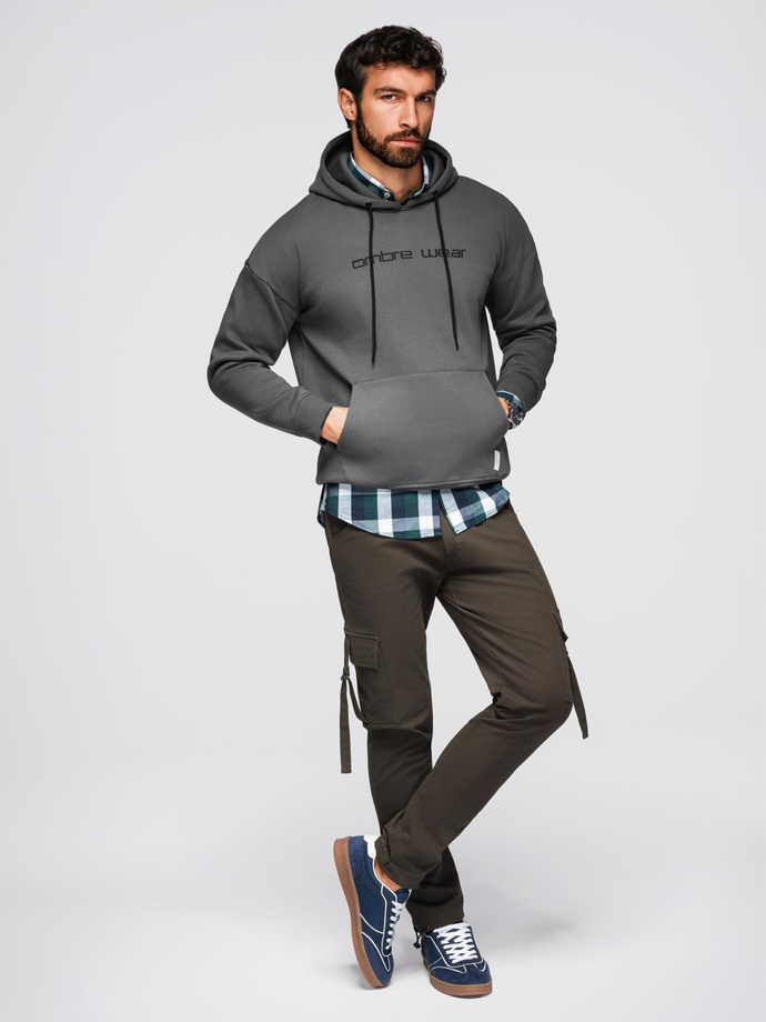 Unbuttoned men's sweatshirt with stand-up collar and hood - black V1 OM-SSZP-0216