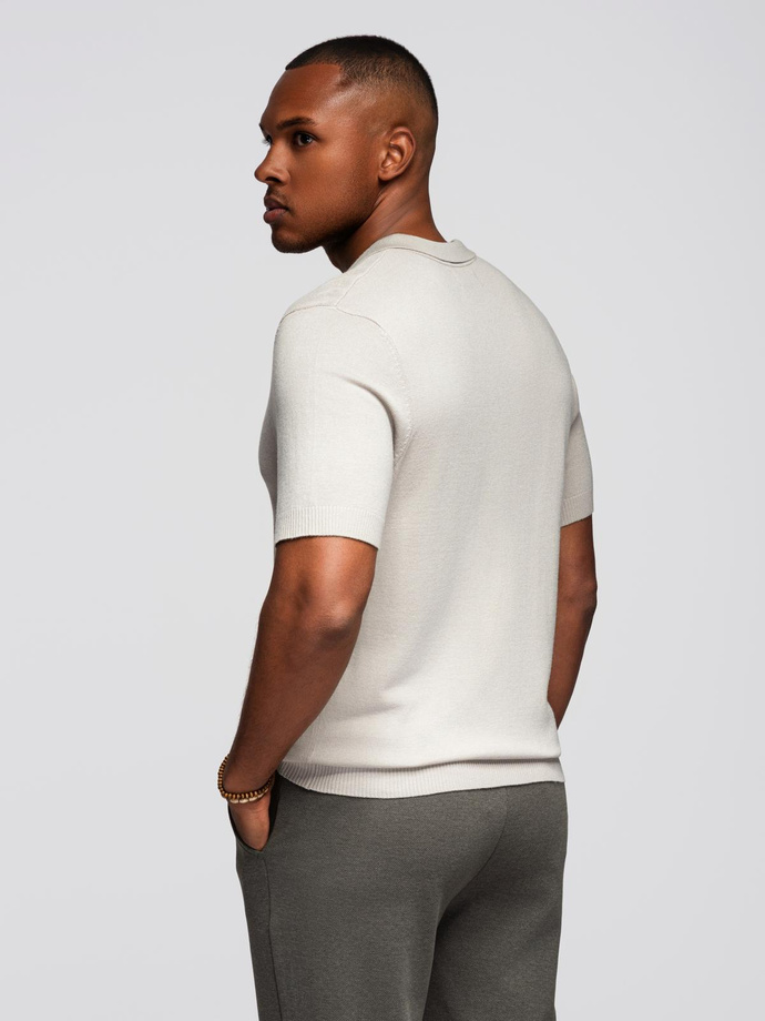 Men's buttonless polo shirt with classic weave - light grey V3 OM-POSS-0159