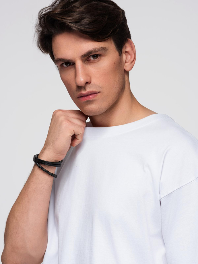 Męska bawełniana koszulka z cekinowym motywem skrzydeł na plecach - biała V2 OM-TSCT-0289