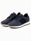 Patchwork shoes men's sneakers with combined materials - navy blue V6 OM-FOSL-0144