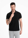 Men's pique knit polo shirt without buttons - black V2 OM-POSS-0110