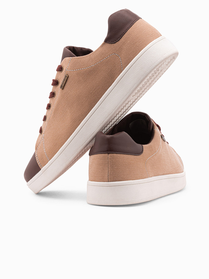 Buty męskie sneakersy z łączonych materiałów - brązowe V1 OM-FOCS-0108
