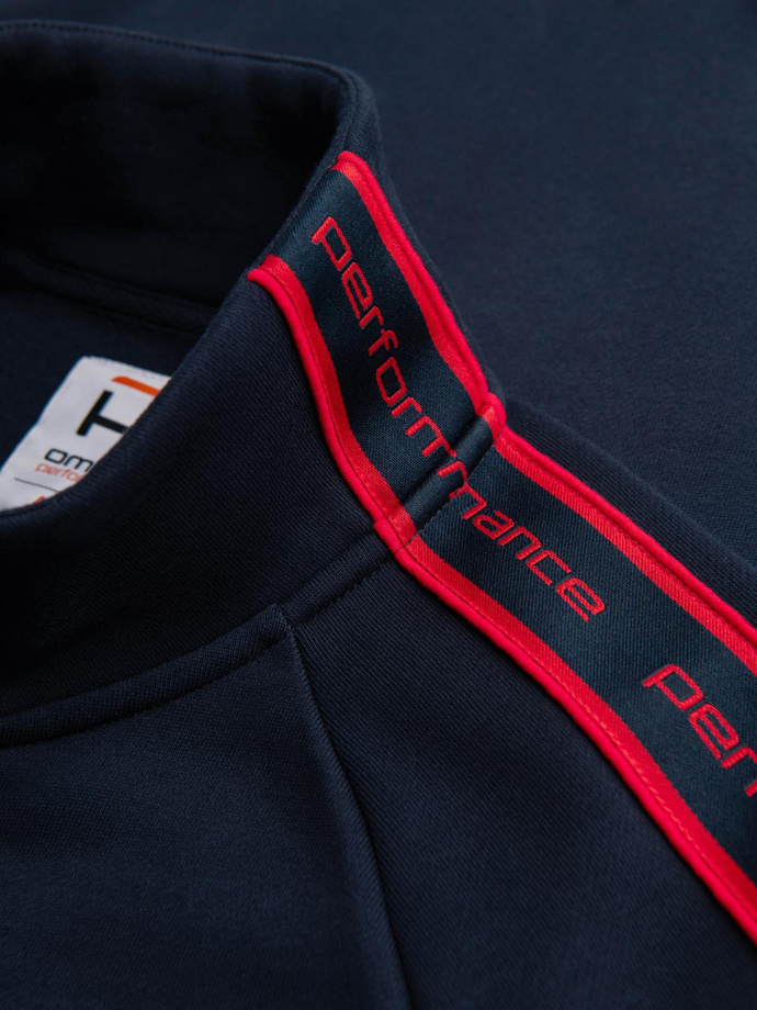 Washed men's sweatshirt with decorative stitching at the neckline - navy blue V4 OM-SSDS-0131