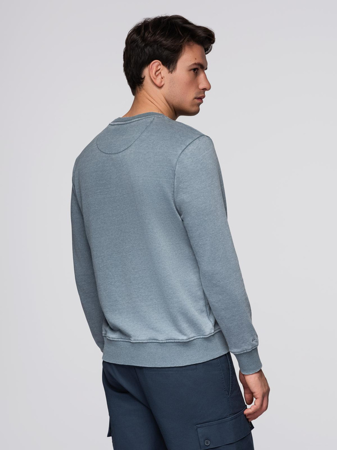 Washed men's sweatshirt with decorative stitching at the neckline - light blue V3 OM-SSDS-0131