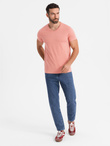 BASIC men's classic cotton tee-shirt with a v-neck - pink V7 OM-TSBS-0237