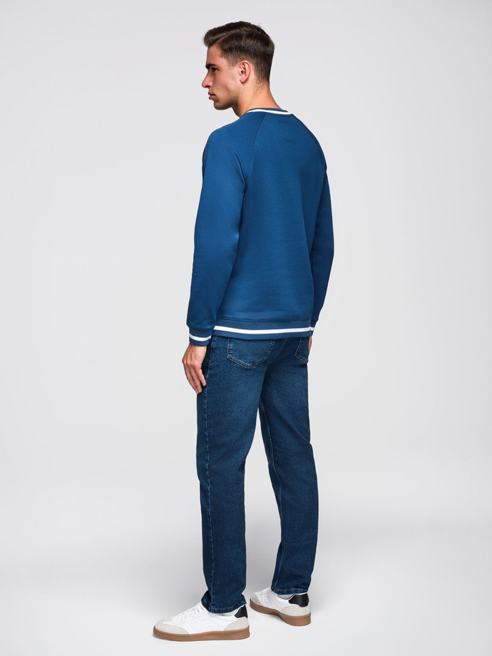 Men's raglan sleeve sweatshirt with contrasting details - dark blue V1 OM-SSNZ-0244