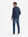 Men's non-stretch sweatshirt with college style patch - navy blue V2 OM-SSNZ-0134