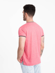 T-shirt męski henley z ozdobnymi ściągaczami - czerwony V1 OM-TSCT-0175