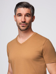 Men's BASIC classic cotton T-shirt with a v-neck - brown V9 OM-TSBS-0237