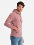Bluza dresowa męska kangurka z kapturem BASIC – ciemnoróżowa V4 OM-SSBN-0161