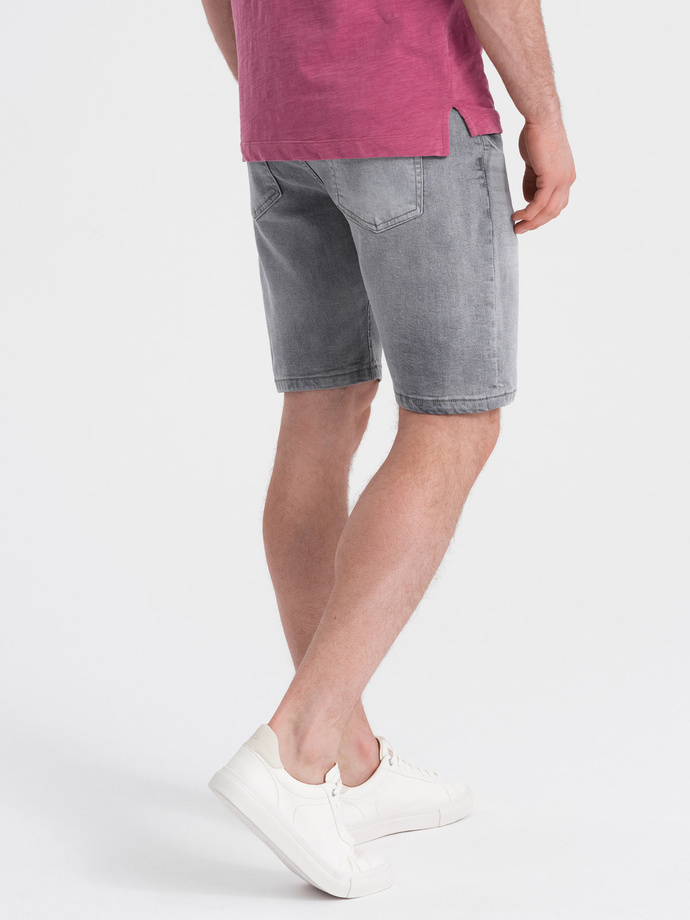 Krótkie męskie spodenki jeansowe z delikatnym washem – szare V2 OM-SRDS-0145