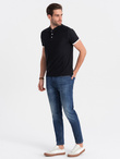 Men's collarless polo shirt - black V8 OM-TSCT-0156