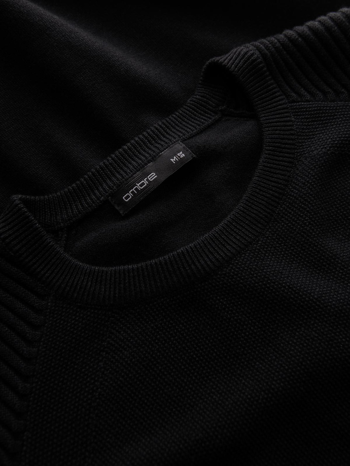 Men's raglan sweater with ribbed sleeves - black V2 OM-SWSW-0144