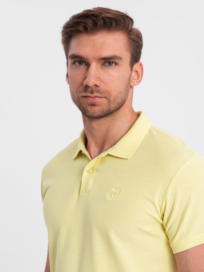 BASIC men's single color pique knit polo shirt - yellow V15 OM-POBS-0100