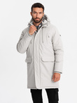 Long classic men's parka jacket - cream V1 OM-JALJ-0166