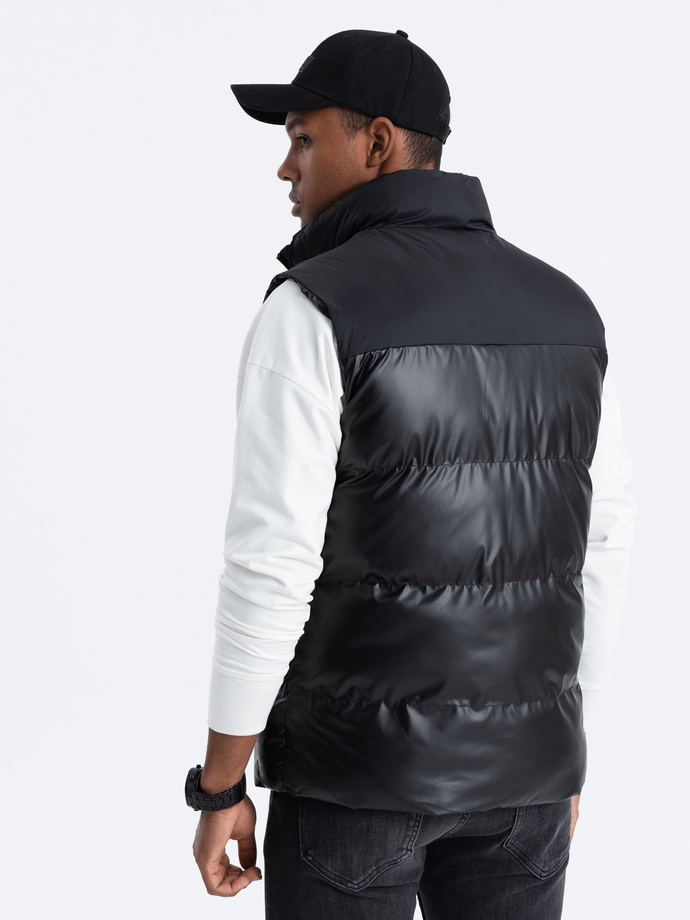 Men's quilted sleeveless glossy - black V1 OM-JAVJ-0113