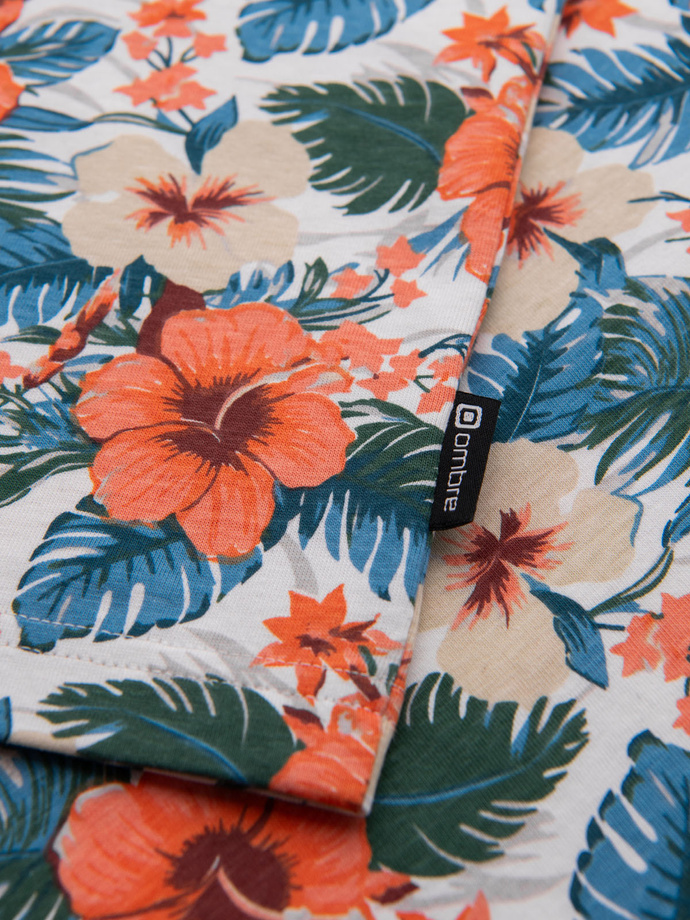 Men's cotton t-shirt with floral full print pattern - white V1 OM-TSFP-0249