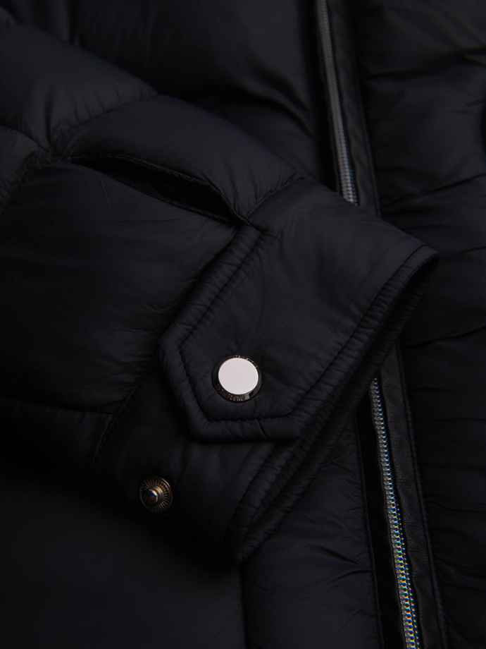 Men's imitation leather jacket with ribbed hem - dark brown V1 OM-JAFL-0109