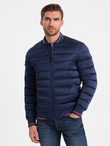 Men's satin finish bomber jacket with contrasting ribbed cuffs - dark blue V2 OM-JALP-22FW-007
