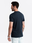 T-shirt męski z nadrukiem w stylu motocyklowym – granatowy V4 OM-TSPT-0125