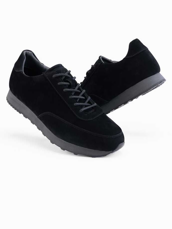 Męskie buty sportowe sneakersy z ekoskóry o zamszowym wykończeniu– czarne V1 OM-FOCS-0161