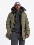 Outdoorowa długa męska kurtka parka  – oliwkowa V4 OM-JALJ-0201