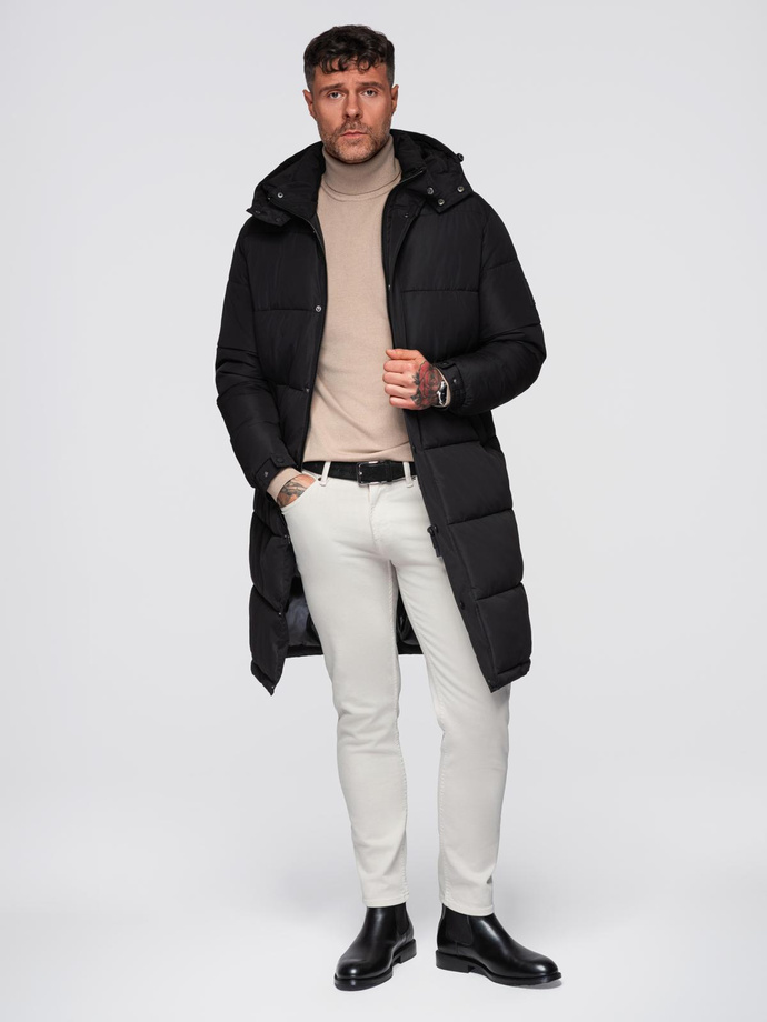 Men's quilted jacket with jacket cut - black V3 OM-JALP-0188