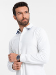Dzianinowa koszula męska SLIM FIT z długim rękawem – biała V1 OM-SHCS-0177 