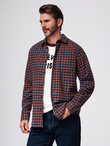 Koszula męska flanelowa w kratę - granatowo-ceglasta V6 OM-SHCS-0150