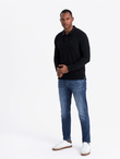 Strukturalny męski longsleeve polo z naszywką – czarny V1 OM-POLS-0131