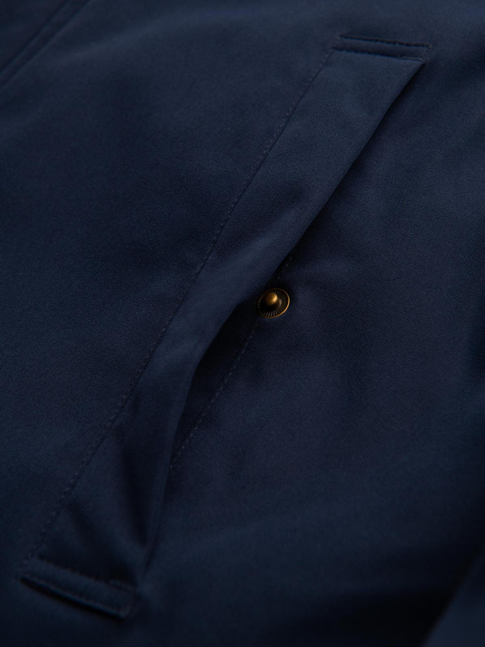 Elegant men's parka with cargo pockets and hood - navy blue V2 OM-JAPJ-0287