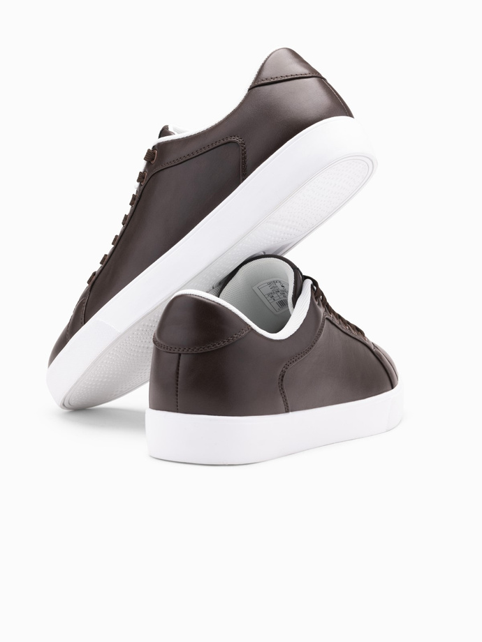 Męskie klasyczne buty sneakersy z wysoką podeszwą – ciemnobrązowe V2 OM-FOCS-0165