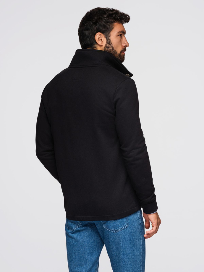 Washed men's sweatshirt with decorative stitching at the neckline - navy blue V4 OM-SSDS-0131