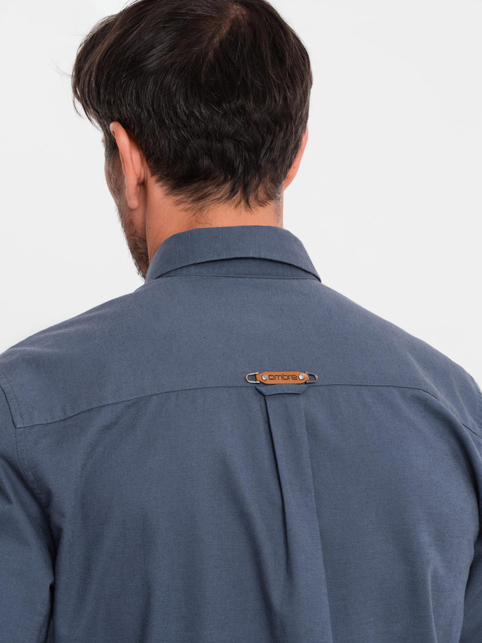 Men's linen shirt with classic collar and pockets REGULAR FIT - blue V4 OM-SHCS-0134