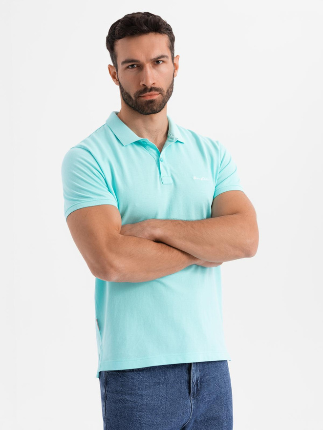 Polo koszulka z bawełnianej dzianiny pique – błękitna V2 OM-POSS-0103