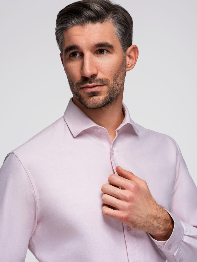 Bawełniana pastelowa męska koszula typu oxford – jasnoróżowa V1 OM-SHOS-0183