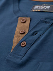 Men's T-shirt with button neckline and suede trim - dark blue V2 OM-TSCT-0206