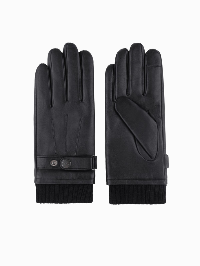 Men's eco suede gloves with welt - black V1 OM-ACGL-0112